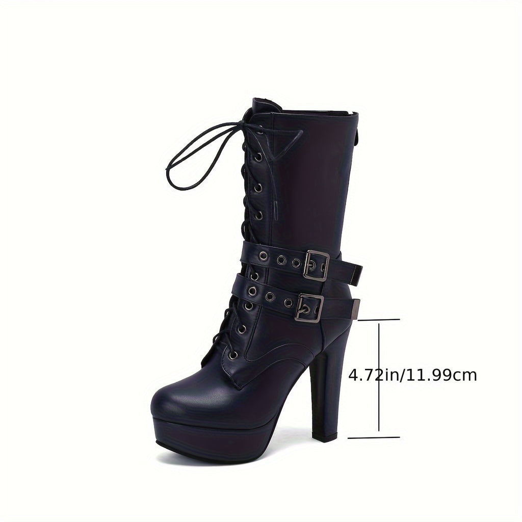 The Muse - Lace-up Thin Heel High Heel Platform Short Boots