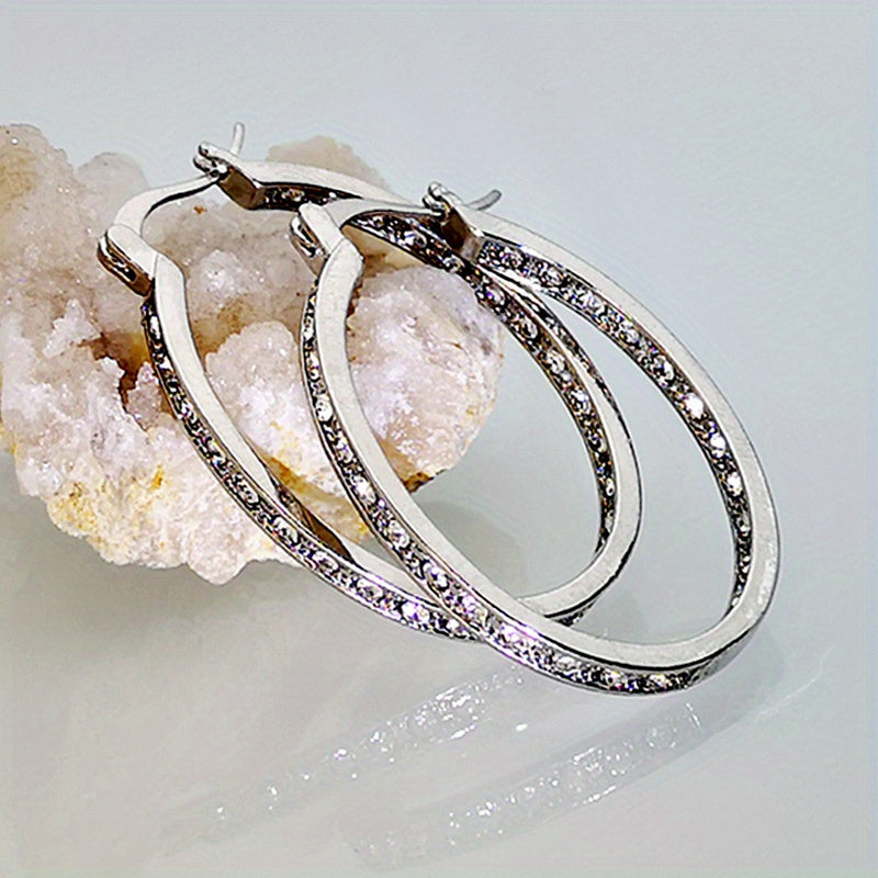 Muse Essentials - 14K Plated Hoop Earrings Stylish Zircon Inlaid Large Round Earrings