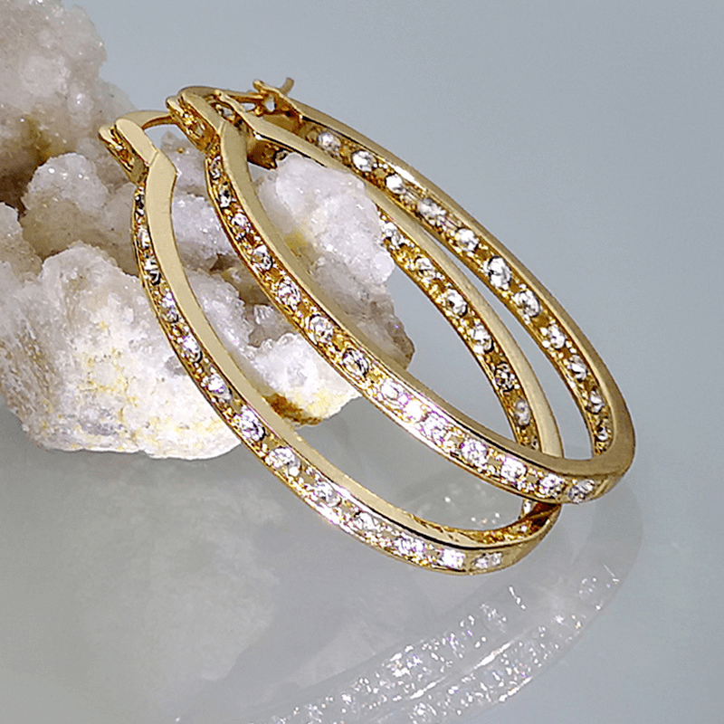 Muse Essentials - 14K Plated Hoop Earrings Stylish Zircon Inlaid Large Round Earrings