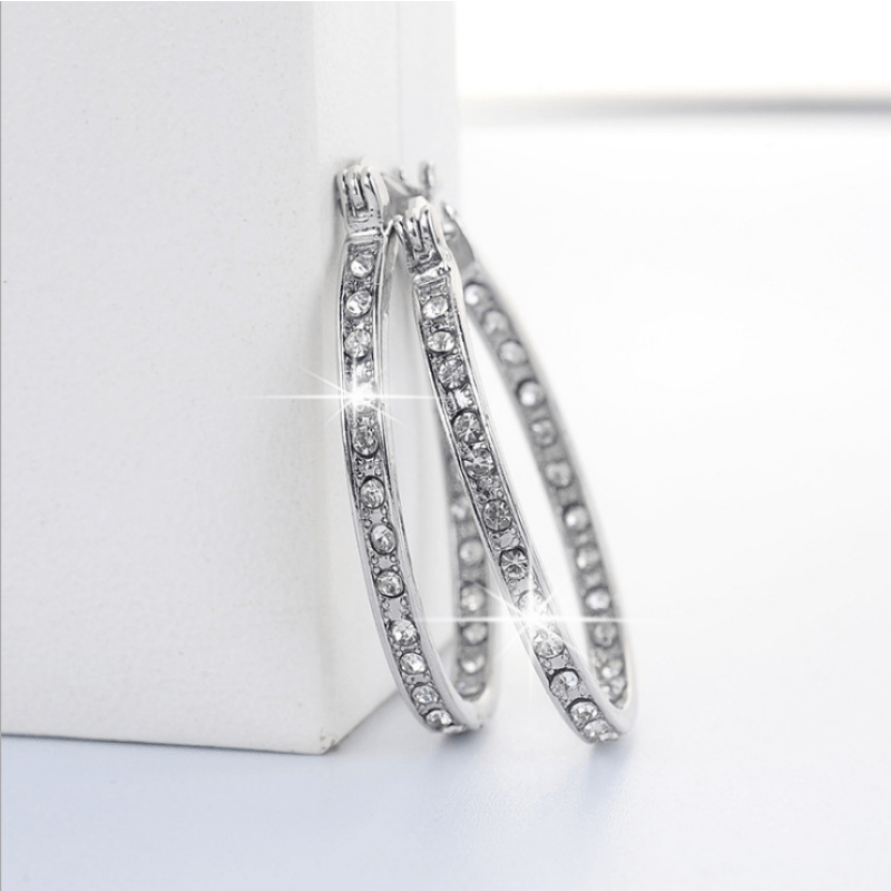 Muse Essentials - 14K Plated Hoop Earrings Stylish Zircon Inlaid Large Round Earrings