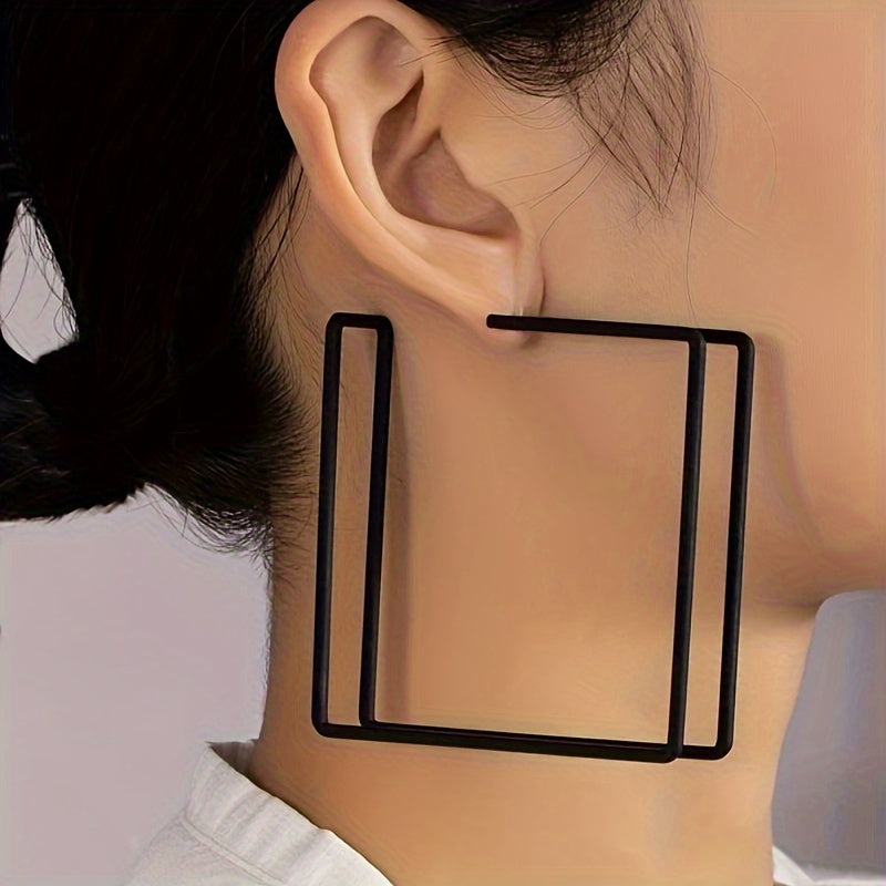 Muse Essentials - Metal Feeling Big Square Frame Hoop Earrings