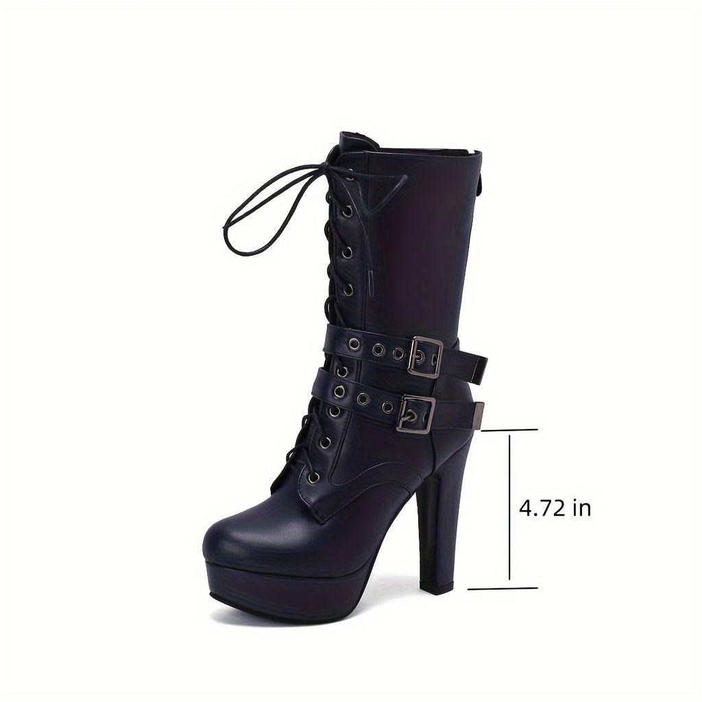The Muse - Lace-up Thin Heel High Heel Platform Short Boots