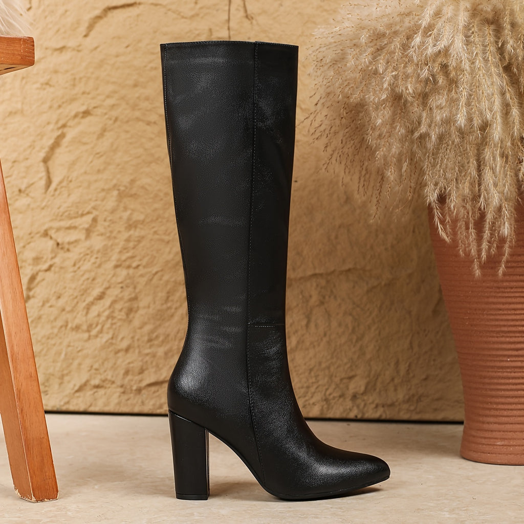 The Muse Knee-High Black Boots - Chic Pointed Toe