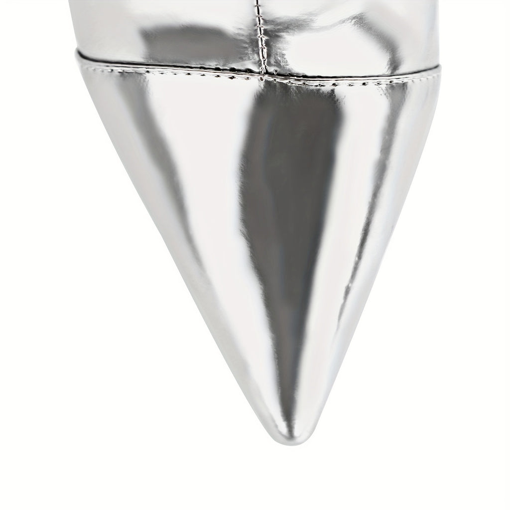 The Muse - Metallic Silver Stiletto Pointed Toe Knee High Fashion Boots