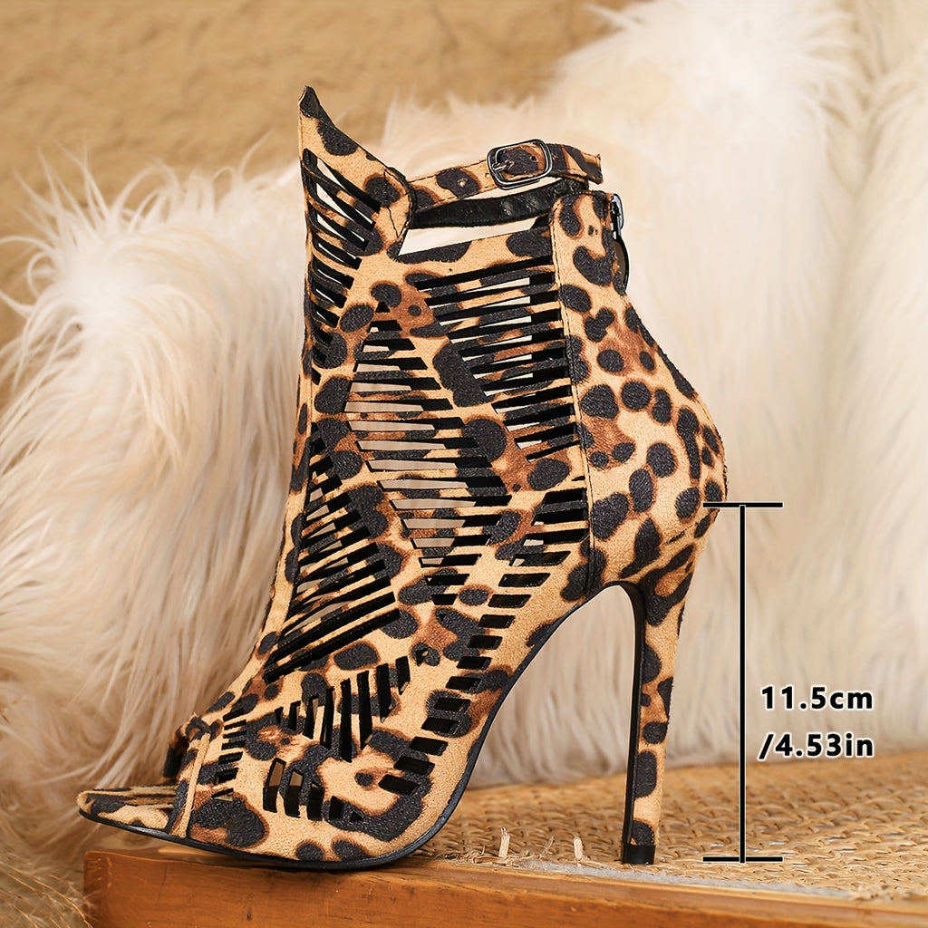 Be Mused - Leopard Peep Toe Stiletto Heel Ankle Boots