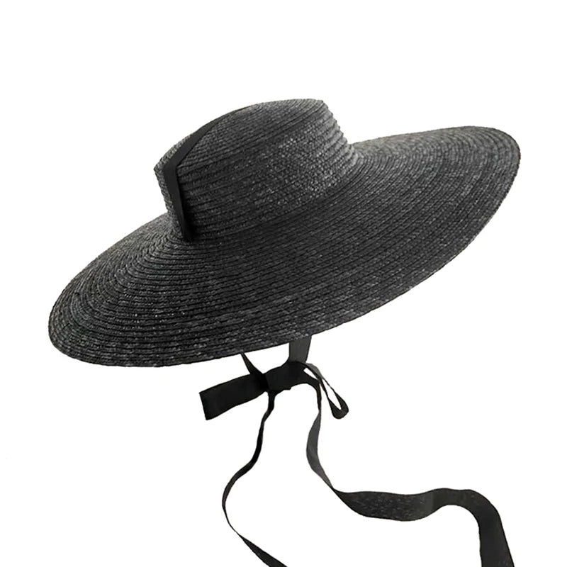Ivy's Crown Luxurious Large Wide Brim Flat Top Sun Straw Hat