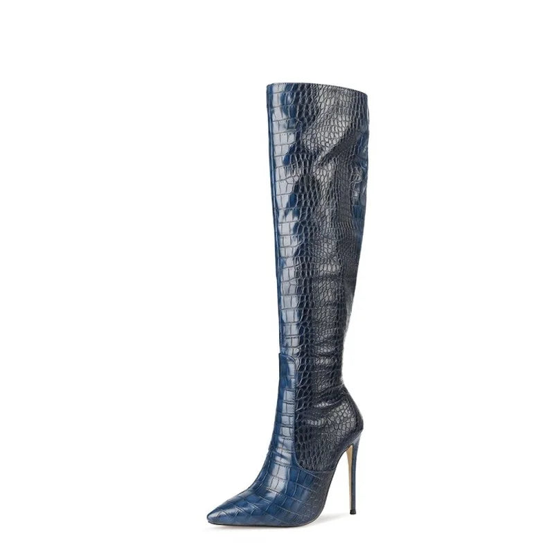 The Muse Step Edit Women's Fashion Sexy Two-tone Snake Knee High Boots