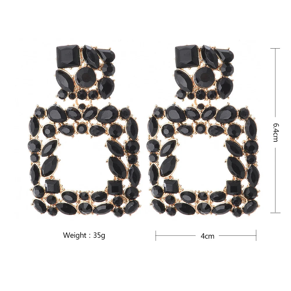 Muse Essentilas - Large Square Crystal Rhinestone Drop Earrings