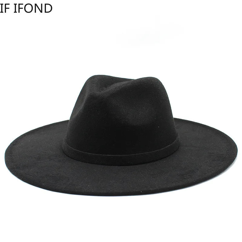 Ivy's Crown - 9.5CM Wide Brim Imitation Wool Fedora Hat