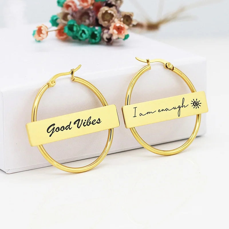Muse Essentials - Custom Stainless Steel Hoop Engraved Big Earrings