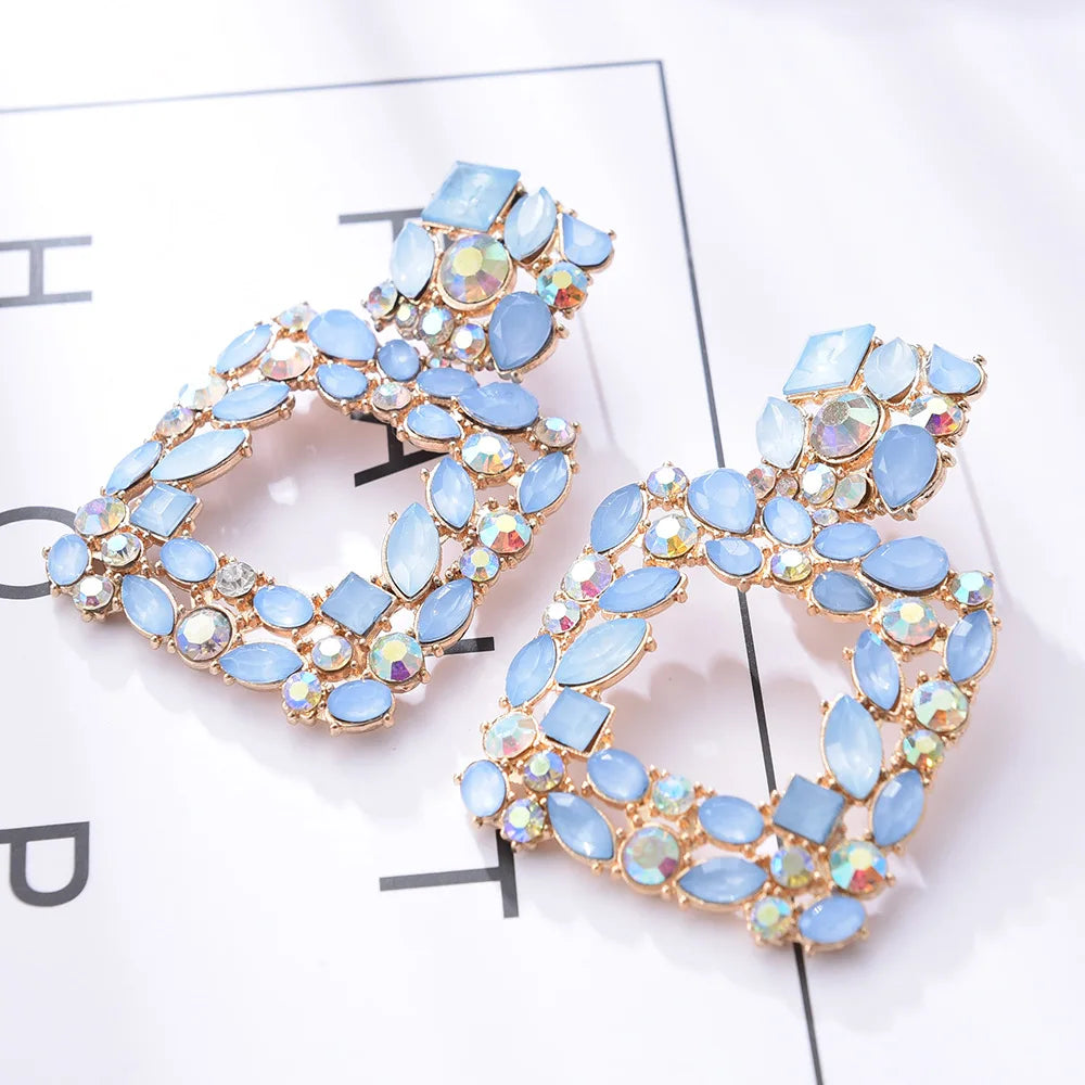 Muse Essentilas - Large Square Crystal Rhinestone Drop Earrings