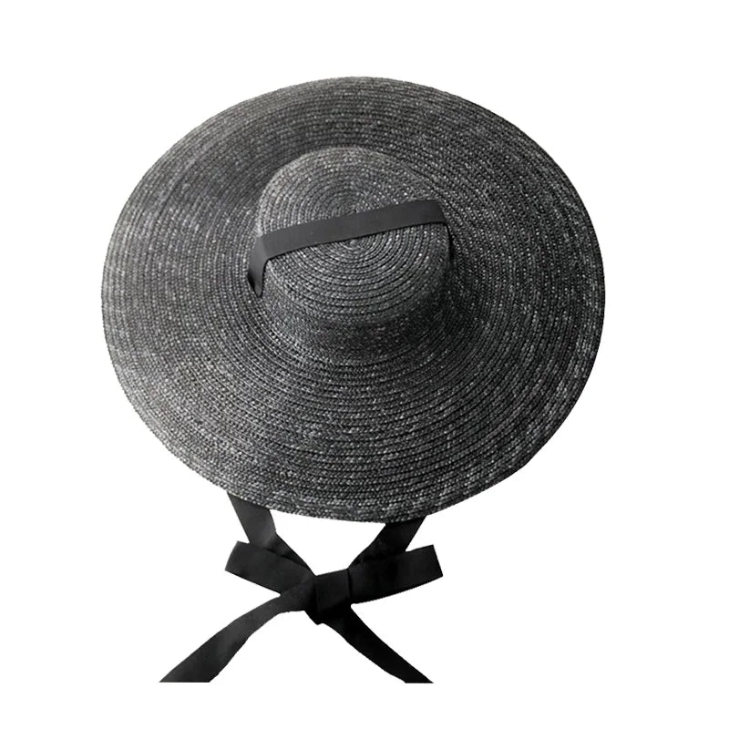 Ivy's Crown Luxurious Large Wide Brim Flat Top Sun Straw Hat