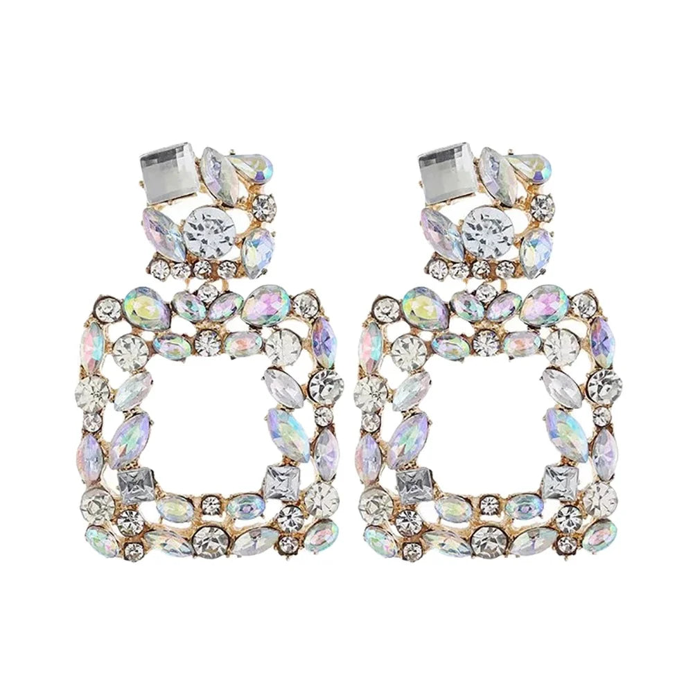 Muse Essentilas - Large Square Crystal Rhinestone Drop Earrings