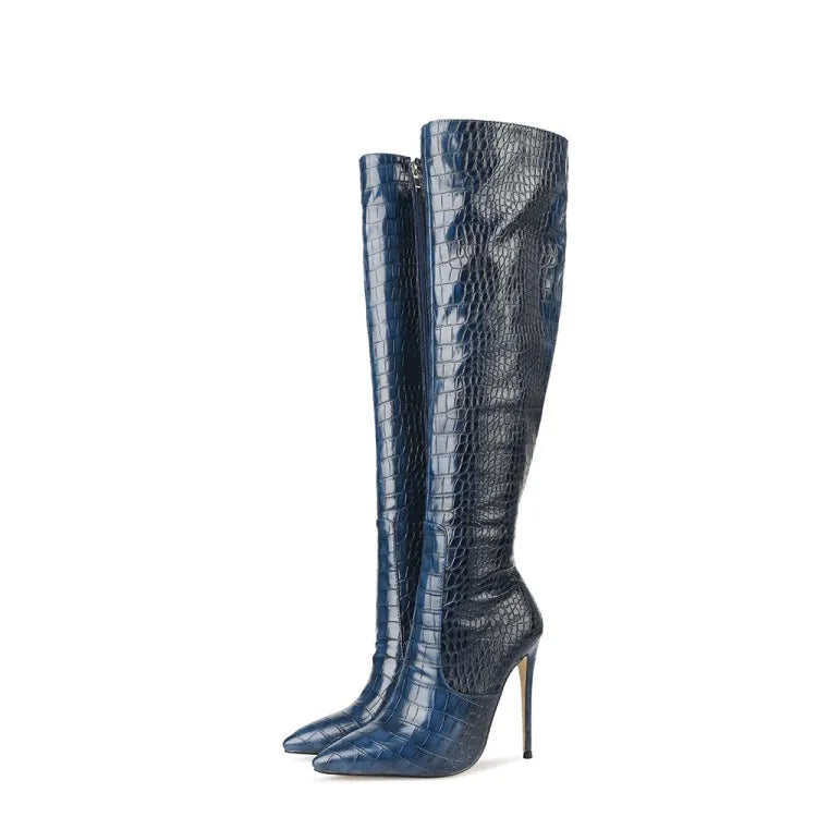 The Muse Step Edit Women's Fashion Sexy Two-tone Snake Knee High Boots