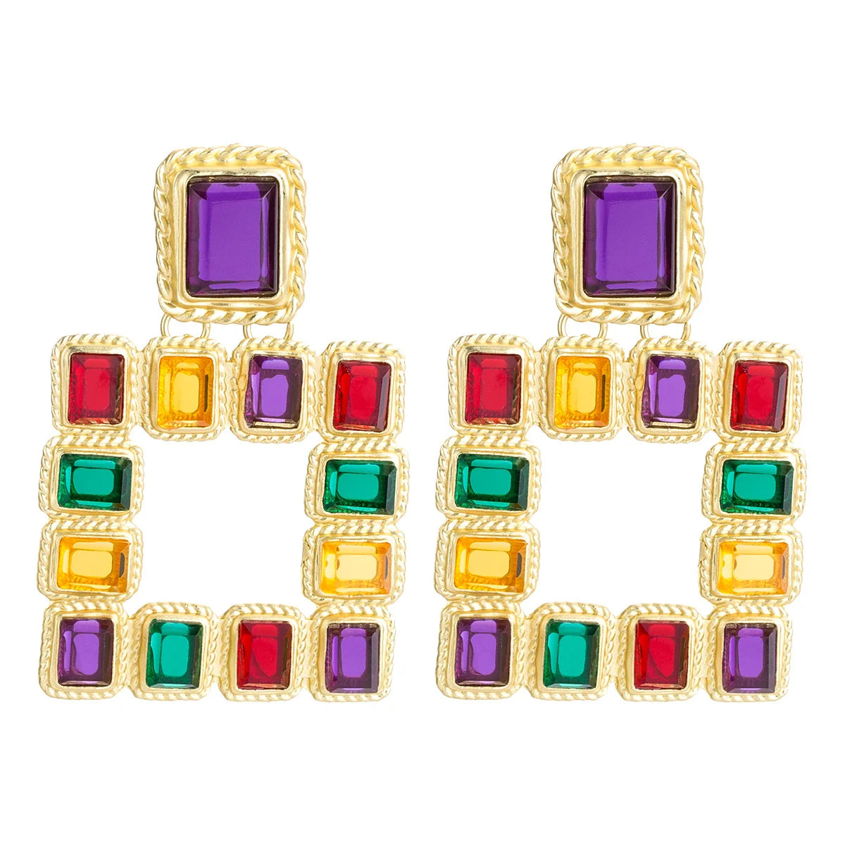 Muse Essentilas - Large Square Crystal Rhinestone Drop Earrings