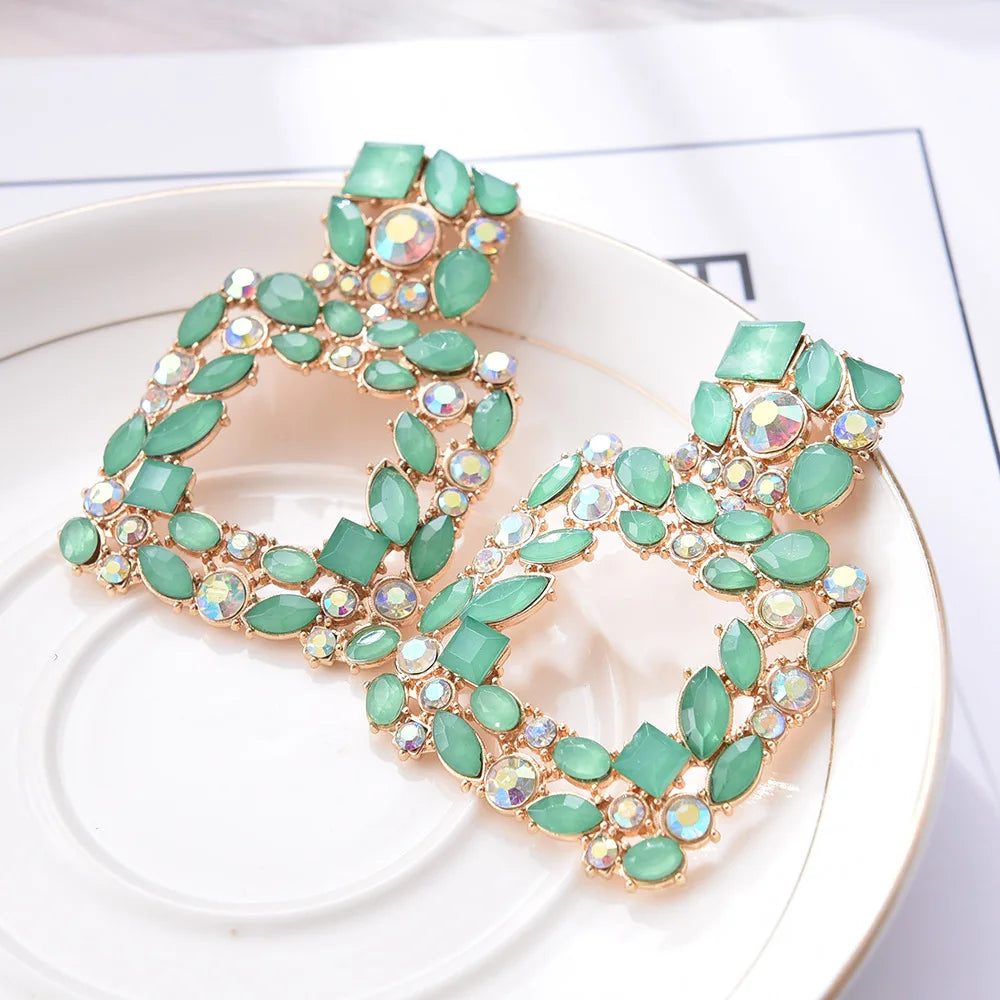 Muse Essentilas - Large Square Crystal Rhinestone Drop Earrings