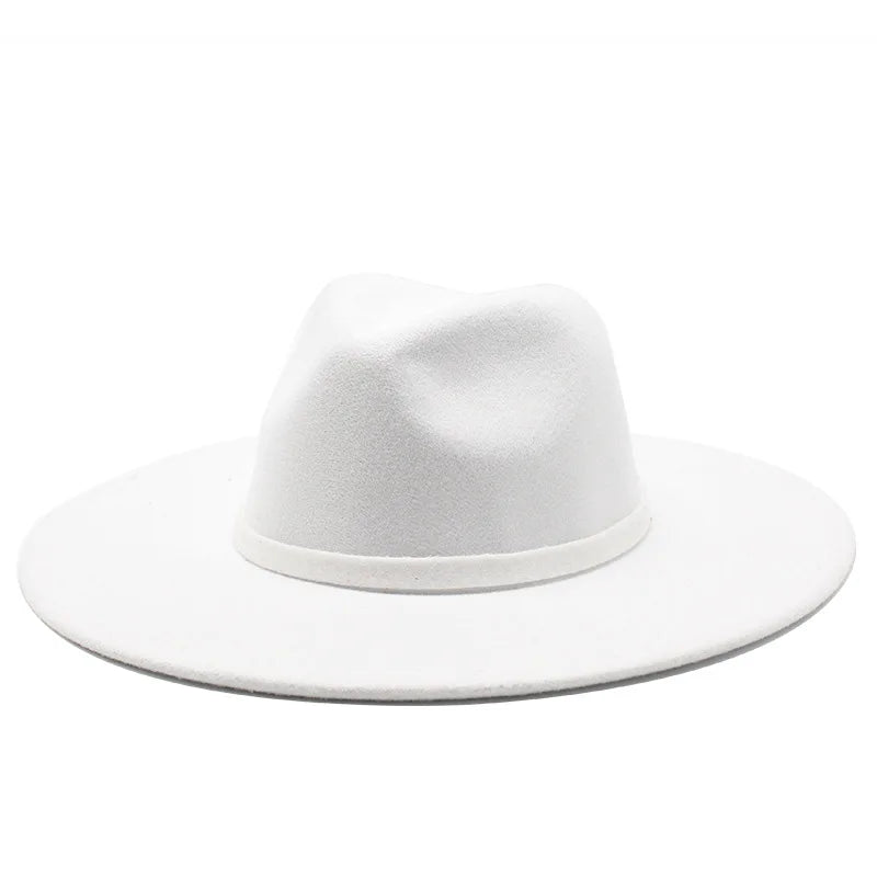 Ivy's Crown - 9.5CM Wide Brim Imitation Wool Fedora Hat