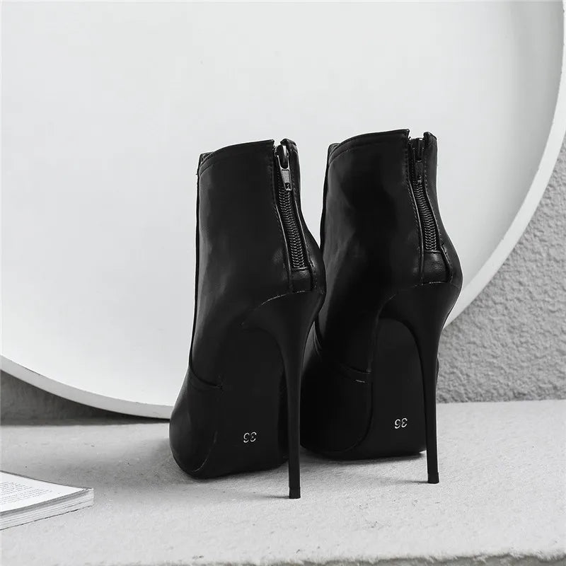 Be Mused - Black Women's high-heeled Ankle Boots Point Toe Sexy Short Boot