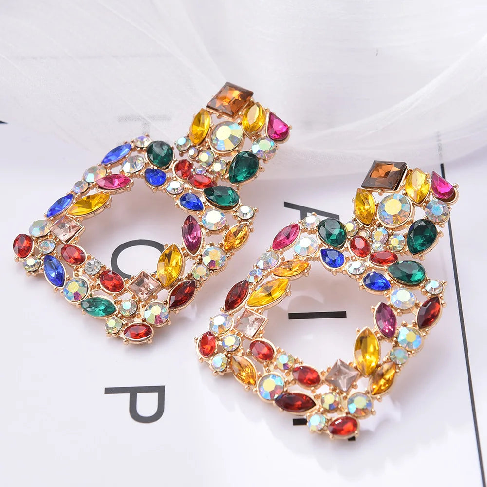 Muse Essentilas - Large Square Crystal Rhinestone Drop Earrings