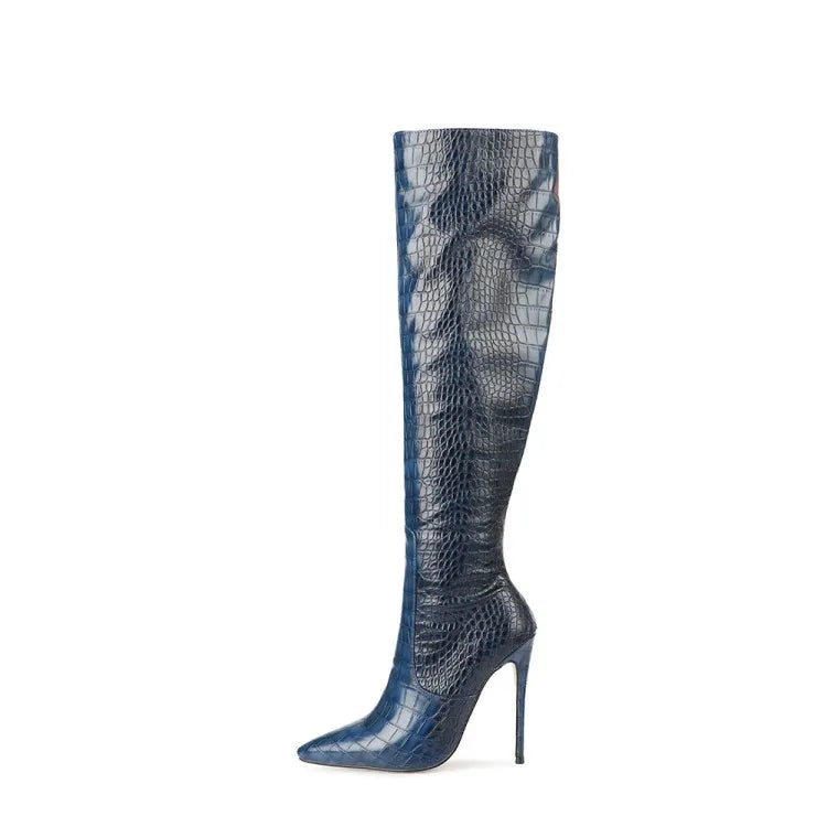 The Muse Step Edit Women's Fashion Sexy Two-tone Snake Knee High Boots