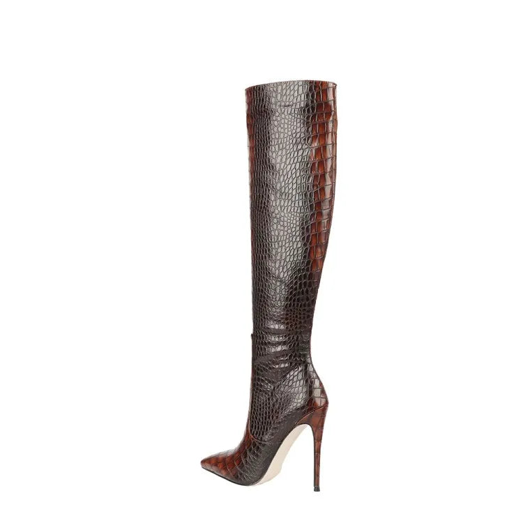 The Muse Step Edit Women's Fashion Sexy Two-tone Snake Knee High Boots