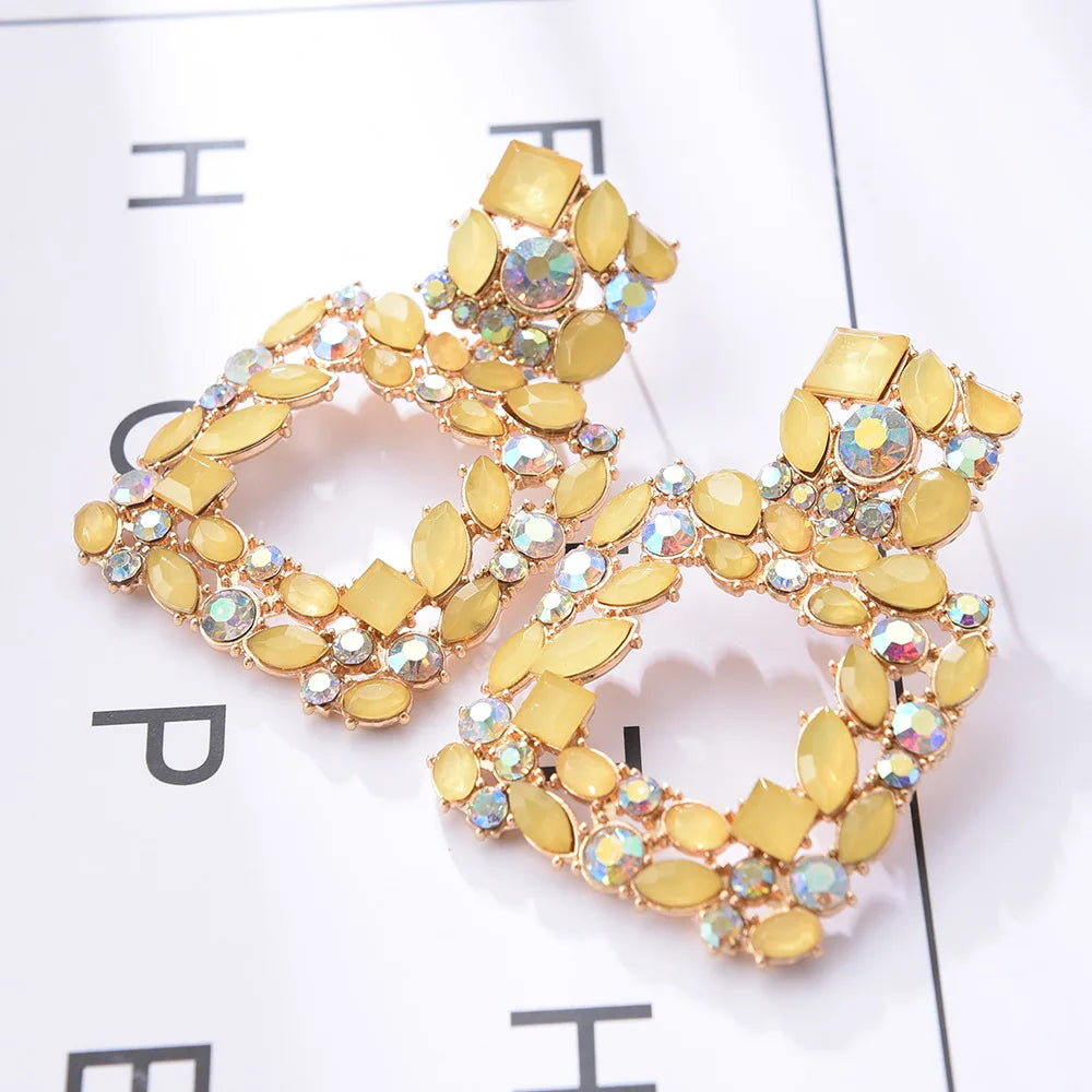 Muse Essentilas - Large Square Crystal Rhinestone Drop Earrings