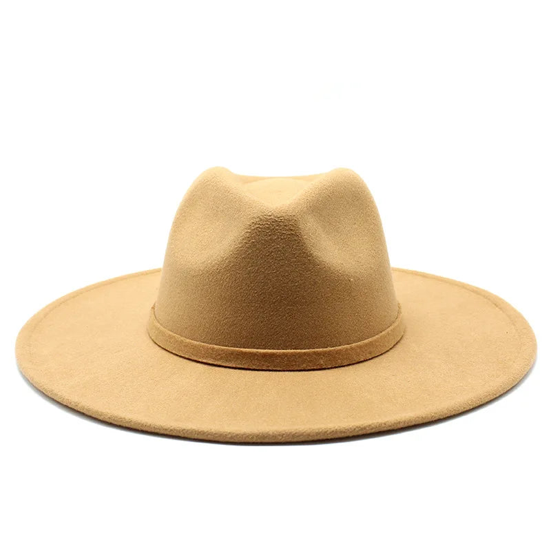 Ivy's Crown - 9.5CM Wide Brim Imitation Wool Fedora Hat