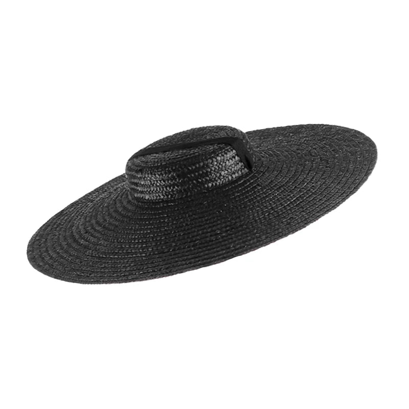 Ivy's Crown Luxurious Large Wide Brim Flat Top Sun Straw Hat