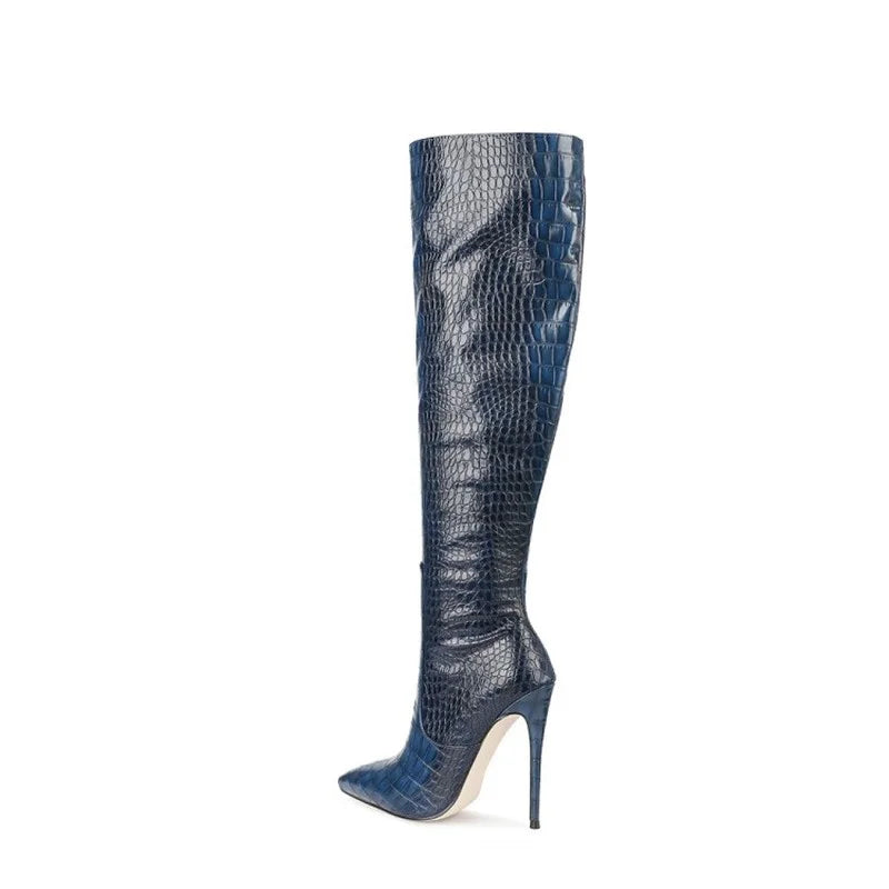 The Muse Step Edit Women's Fashion Sexy Two-tone Snake Knee High Boots