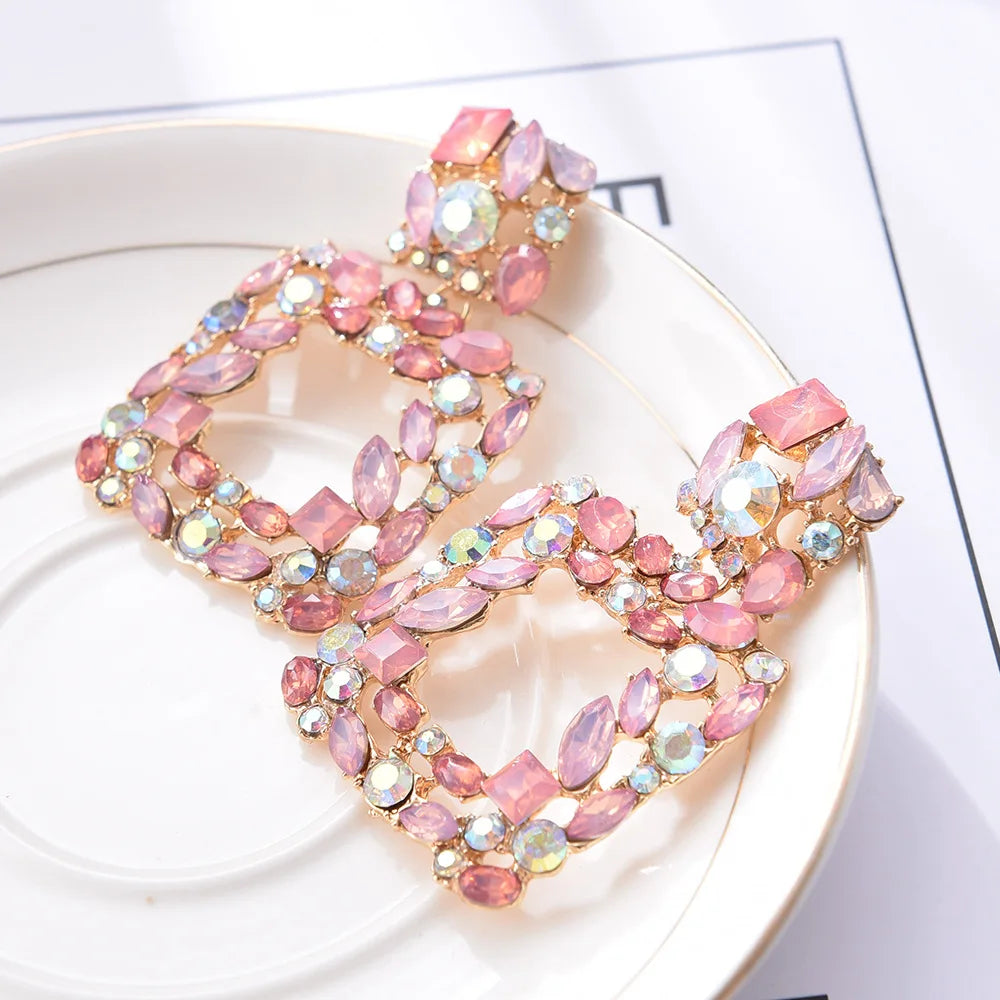 Muse Essentilas - Large Square Crystal Rhinestone Drop Earrings