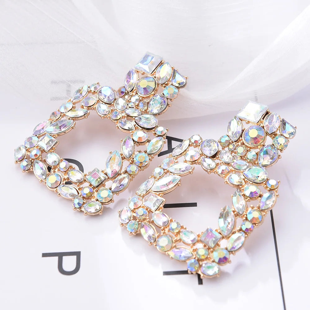 Muse Essentilas - Large Square Crystal Rhinestone Drop Earrings