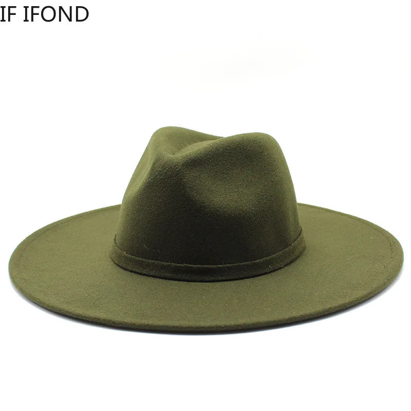 Ivy's Crown - 9.5CM Wide Brim Imitation Wool Fedora Hat