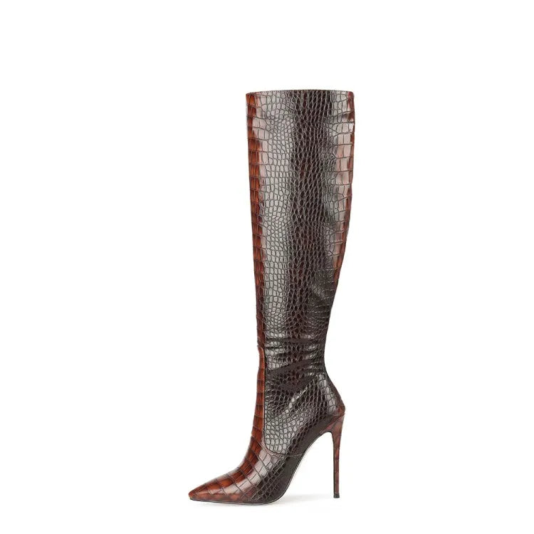 The Muse Step Edit Women's Fashion Sexy Two-tone Snake Knee High Boots