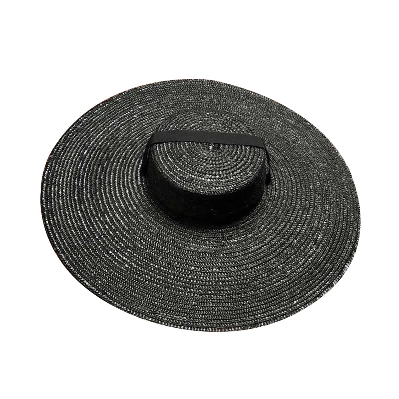 Ivy's Crown Luxurious Large Wide Brim Flat Top Sun Straw Hat