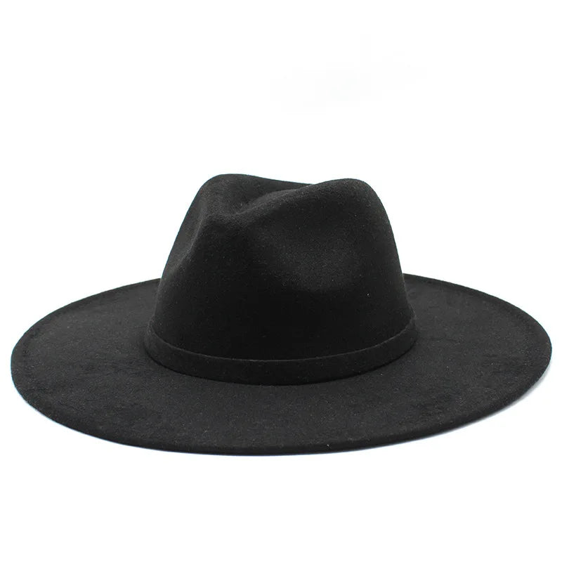 Ivy's Crown - 9.5CM Wide Brim Imitation Wool Fedora Hat