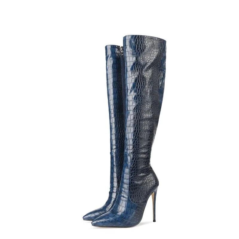 The Muse Step Edit Women's Fashion Sexy Two-tone Snake Knee High Boots