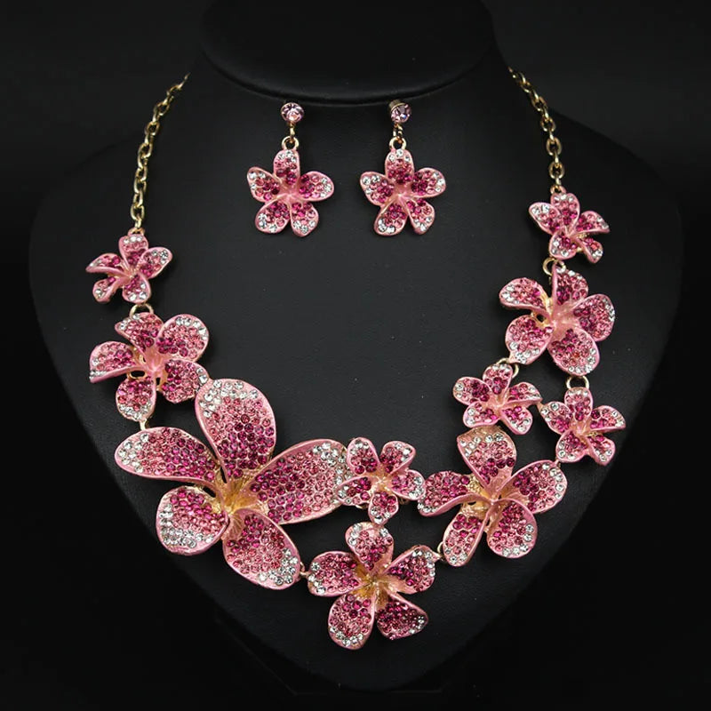 Muse Essentials Luxury Full Crystal Flower Jewelry Set