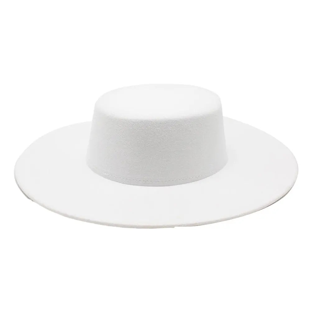 Ivy's Crown French Wide Brim Flat Top Felt Hat Classic Vintage Hat Wide