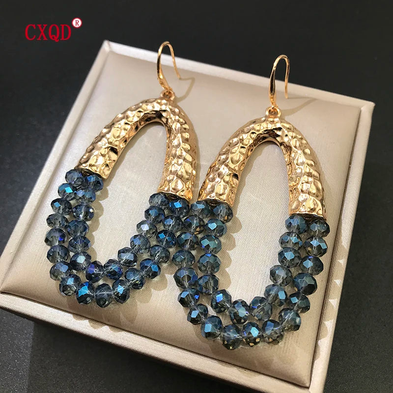 Muse Essentials - Handmade Big Long Oval Glass Beads Earrings