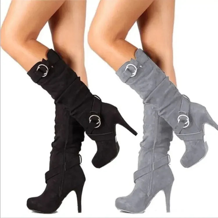 The Muse Step Edit Sexy Knee High Women Boots Thin High Heel Round Toe Platform Boots