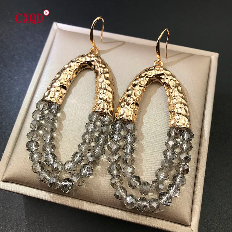 Muse Essentials - Handmade Big Long Oval Glass Beads Earrings