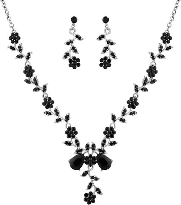 Muse Essentials Floral Vine Sparkling Rhinestones Elegant Flower Necklace and Earrings Set