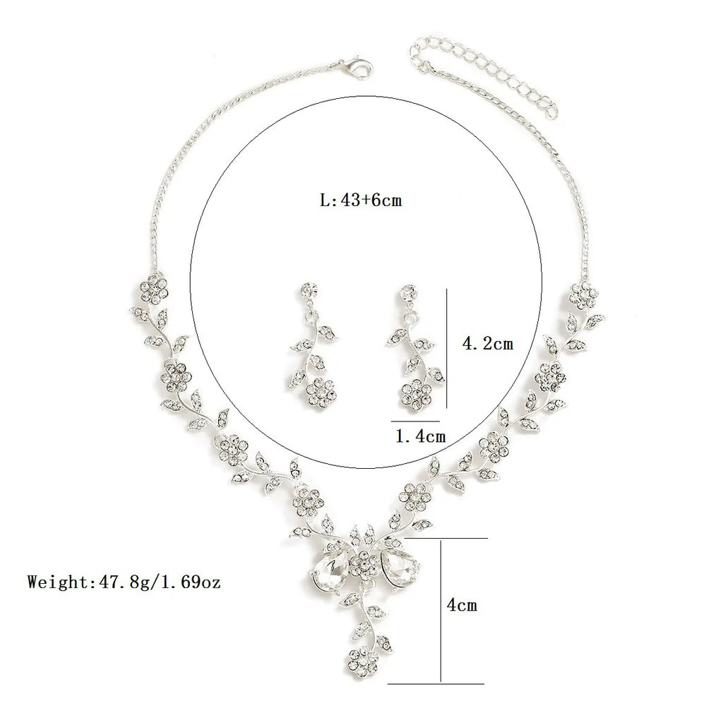 Muse Essentials Floral Vine Sparkling Rhinestones Elegant Flower Necklace and Earrings Set