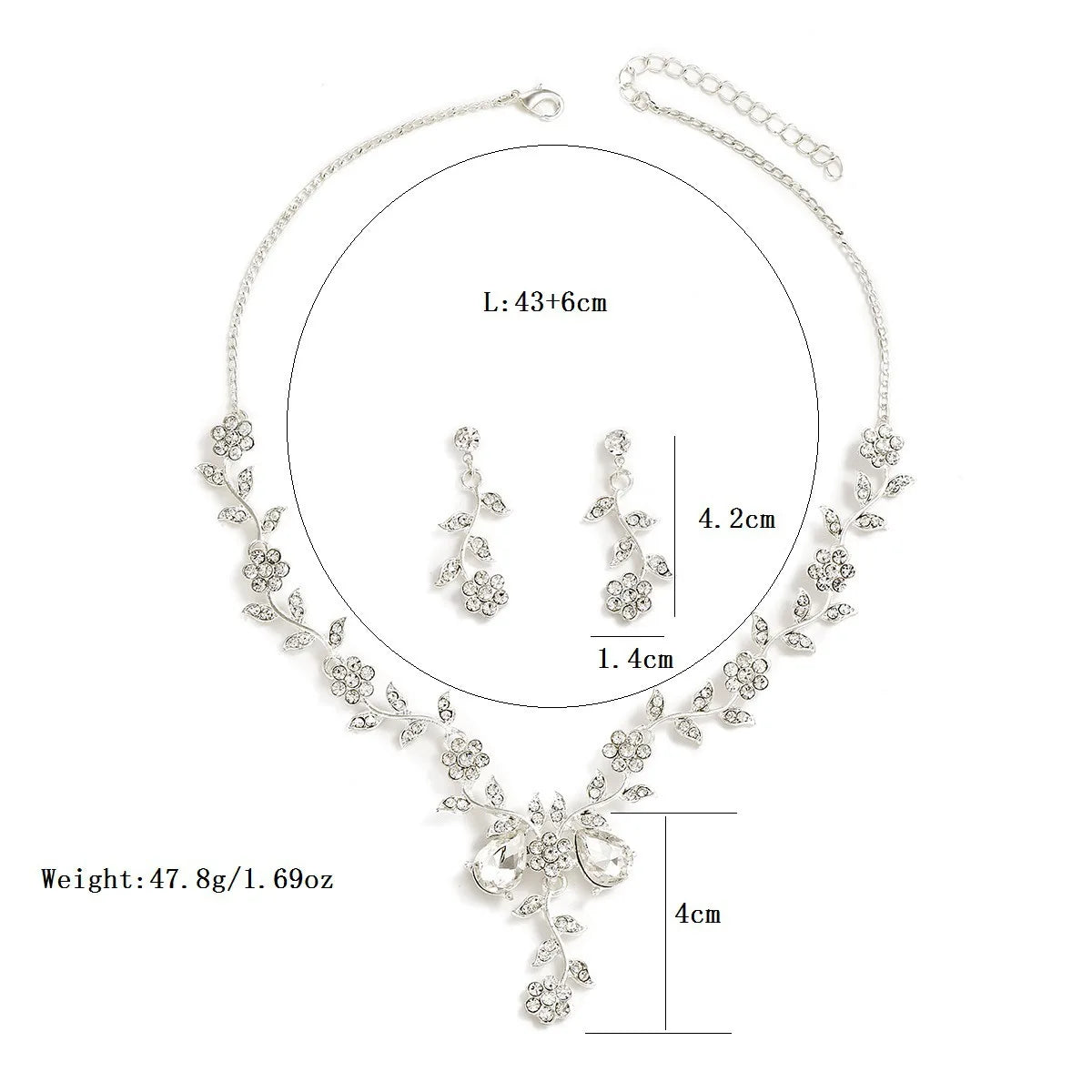Muse Essentials Floral Vine Sparkling Rhinestones Elegant Flower Necklace and Earrings Set
