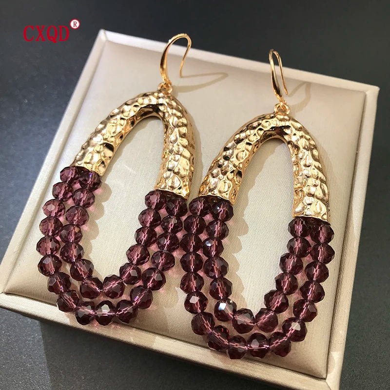 Muse Essentials - Handmade Big Long Oval Glass Beads Earrings