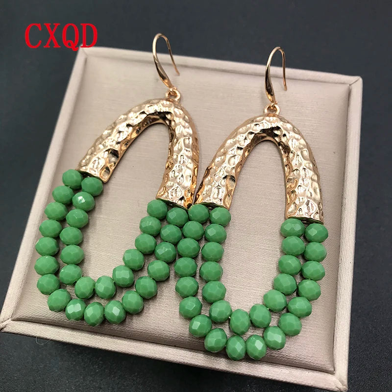 Muse Essentials - Handmade Big Long Oval Glass Beads Earrings