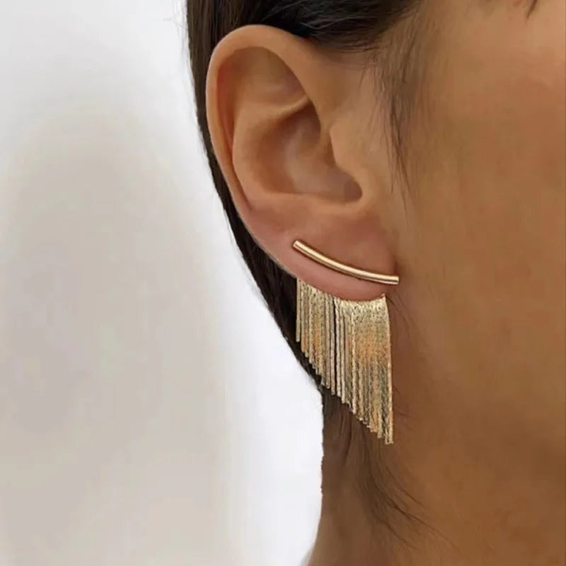 Muse Essentials - Fashion Statement Earring Long Gold Color Tassel Earrings