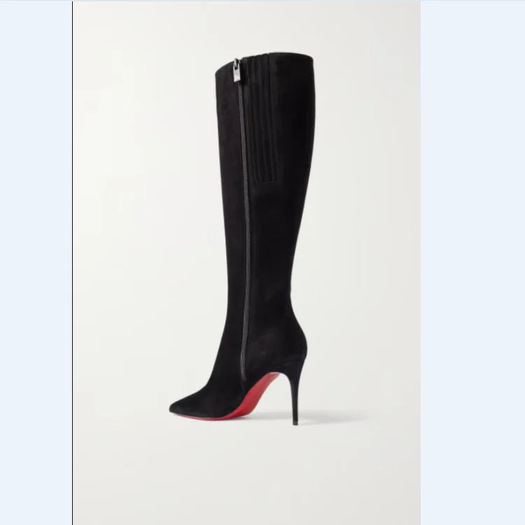 The Muse Edit New Classy High Heel Knee Fashion Pointed Side Zipper Fashion Women's Mid Top Boots