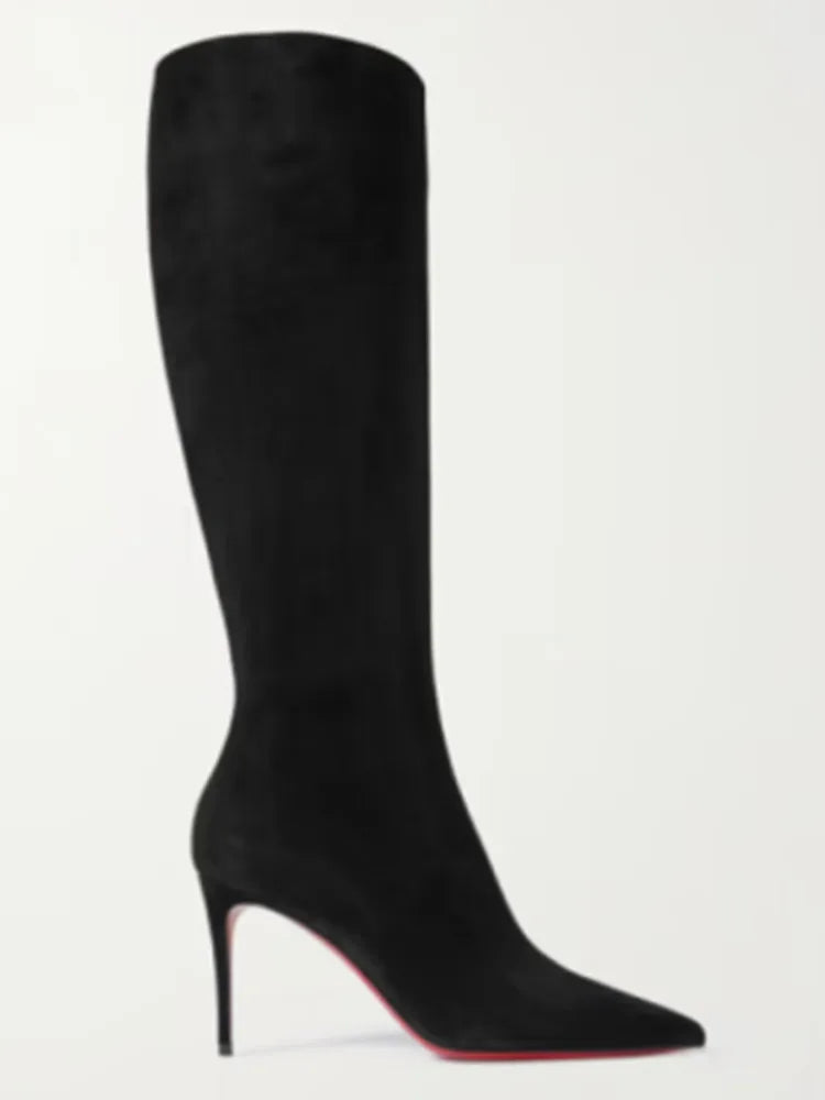 The Muse Edit New Classy High Heel Knee Fashion Pointed Side Zipper Fashion Women's Mid Top Boots