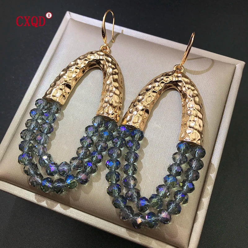 Muse Essentials - Handmade Big Long Oval Glass Beads Earrings